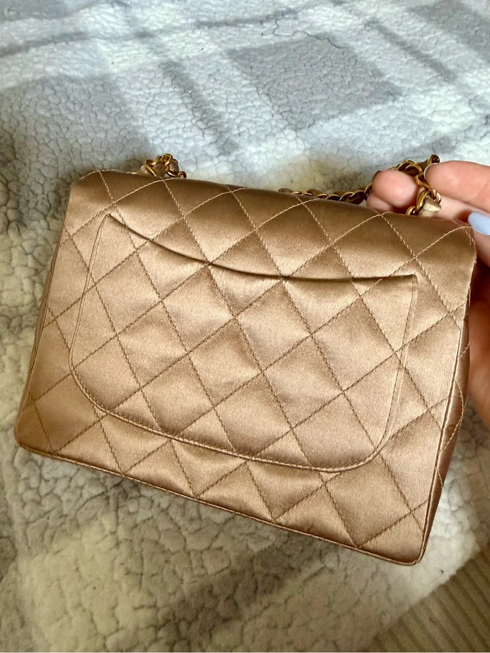 Chanel Quilted Gold Satin Mini Square Classic Single Flap Bag